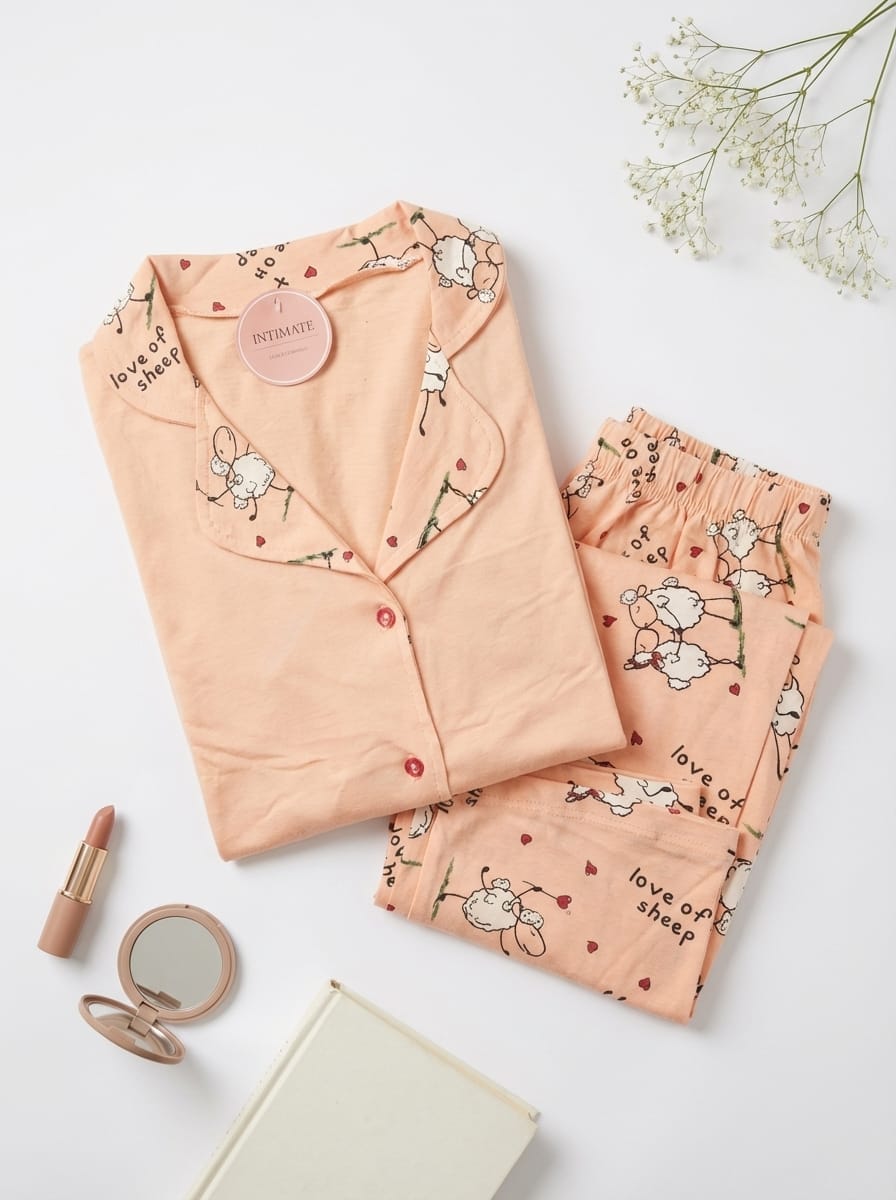 IMG-20260316-WA0087 Pyjama Chemise Coton Manches Longues Saumon – Image 1