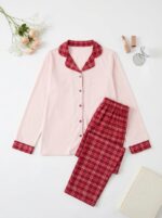 Pyjama Chemise Manches Longues Coton Rose & Rouge Carreaux – Image 2