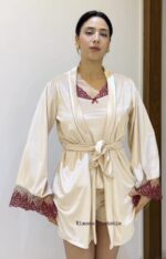 Parure Velours & Dentelle Beige & Rouge Bordeaux Pièces & 2 Accessoires