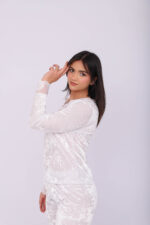 Pyjama Velours & Dentelle Blanc – Image 5