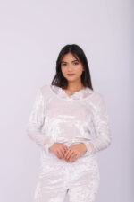 Pyjama Velours & Dentelle Blanc
