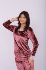 Pyjama Velours & Dentelle Vieux Rose – Image 3