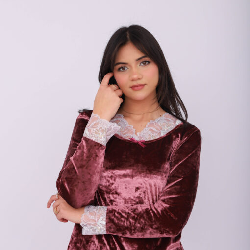 Pyjama Velours & Dentelle Vieux Rose