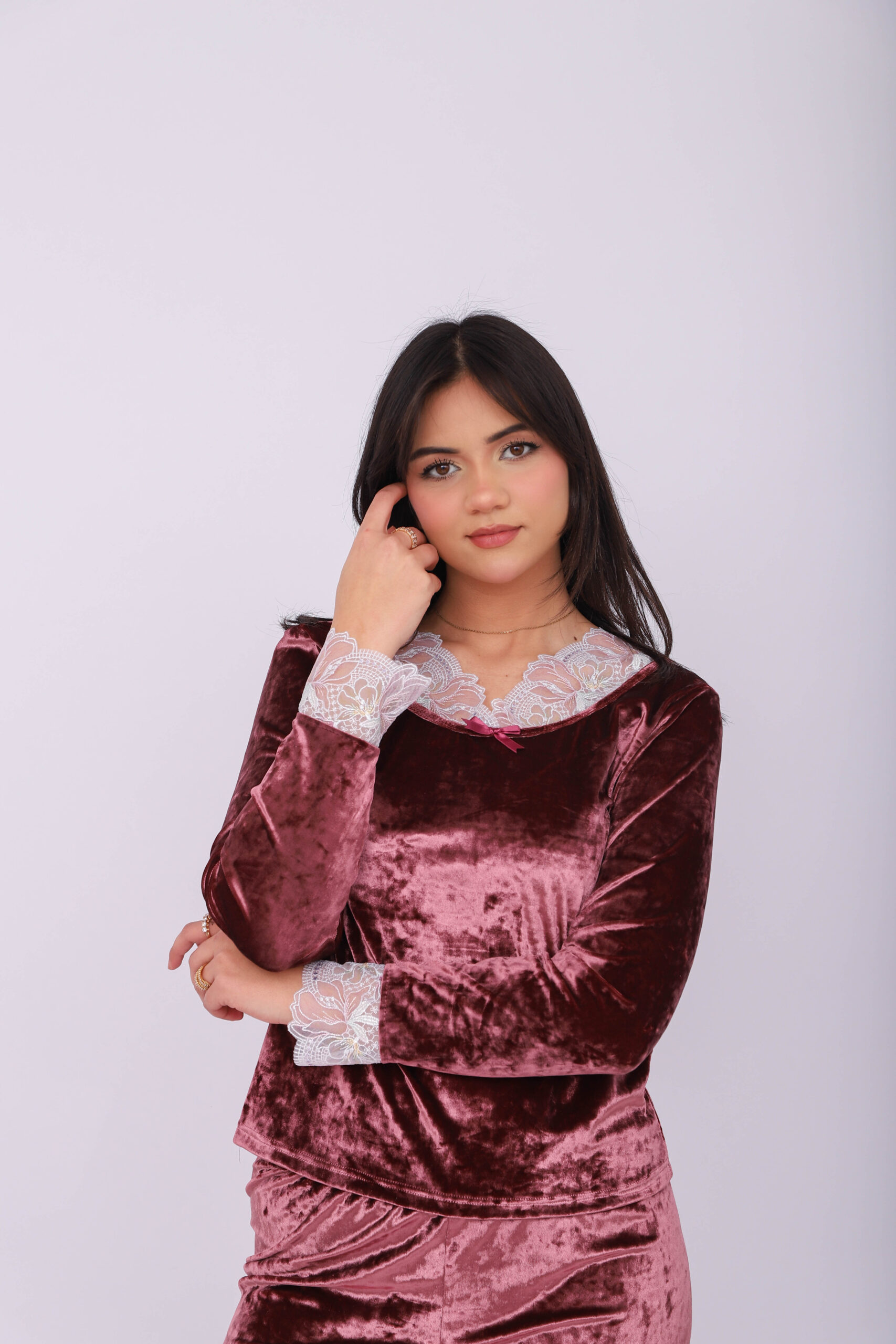 IMG_6490 Pyjama Velours & Dentelle Vieux Rose – Image 1