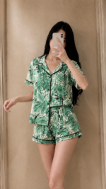 Pyjama Chemise et Short Coton Vert Imprimé