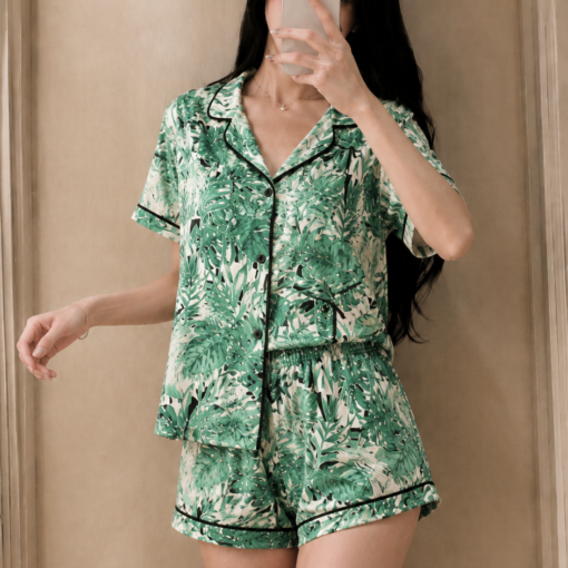 Pyjama Chemise et Short Coton Vert Imprimé