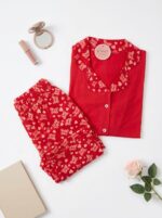 Pyjama Chemise Coton Rouge Imprimé Papillons