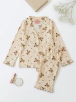 Pyjama Chemise Coton Beige Imprimé Dabdoub