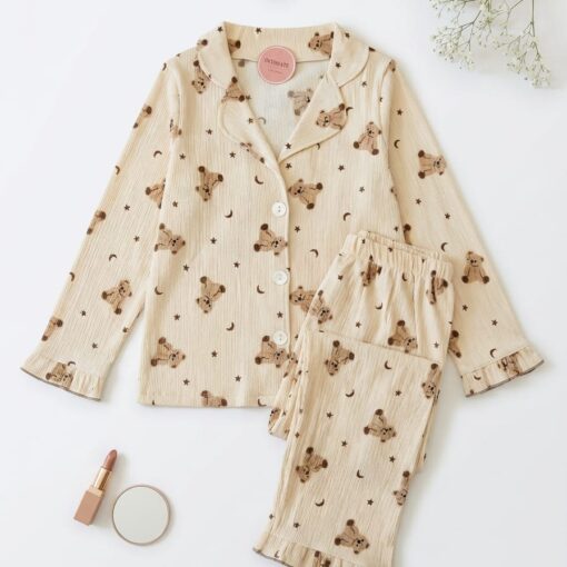 Pyjama Chemise Coton Beige Imprimé Dabdoub