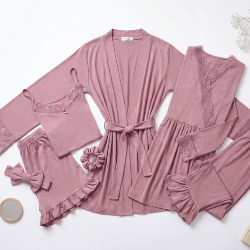 Parure Coton Interlock Violet 5 pièces & 2 Accessoires