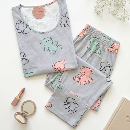 Pyjama Coton Gris Imprimé Nounours