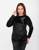 Pyjama Jogging Velours Noir & Paillette Argenté
