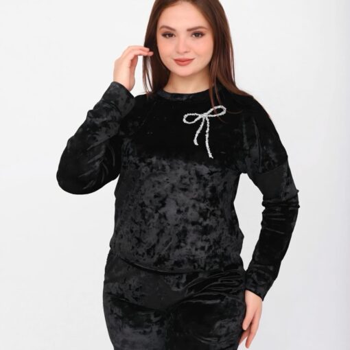 Pyjama Jogging Velours Noir & Paillette Argenté