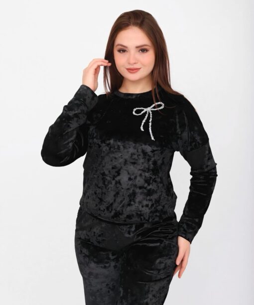 Pyjama Jogging Velours Noir & Paillette Argenté