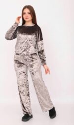 Pyjama Jogging Velours Gris & Paillette Noir