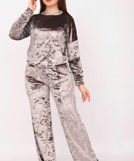 Pyjama Jogging Velours Gris & Paillette Noir