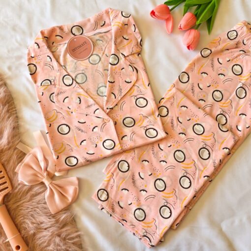 Pyjama Chemise Coton Demi Manches Rose