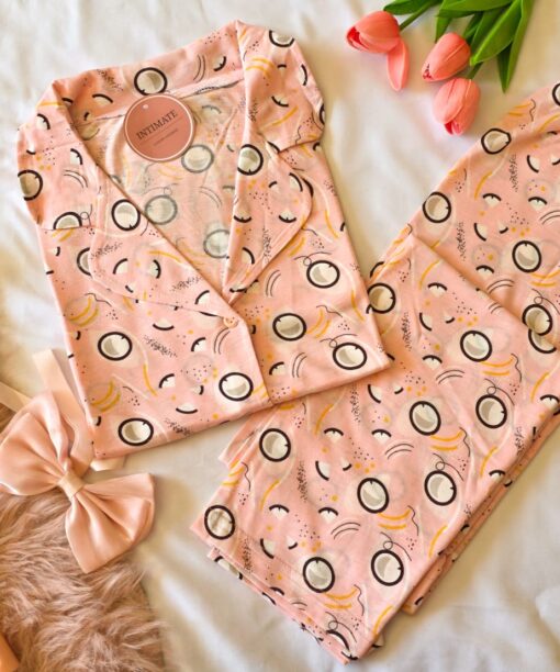 Pyjama Chemise Coton Demi Manches Rose