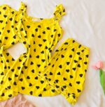 Pyjama 3 Pièces Coton Viscose Jaune Pointillé Cœurs Noirs – Image 2