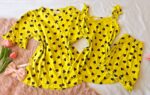 Pyjama 3 Pièces Coton Viscose Jaune Pointillé Cœurs Noirs