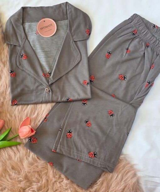 Pyjama Chemise Gris Imprimé Coccinelle