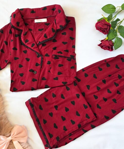 Pyjama Chemise Rouge Imprimé Cœurs