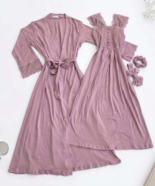 Ensemble 2 Pièces Coton & Dentelle Rose Nude & 2 Accessoires