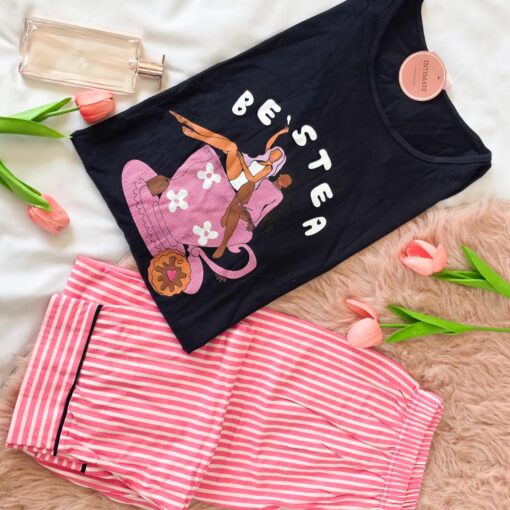 Pyjama Coton Manches Longues Rose Raye "Bestea"