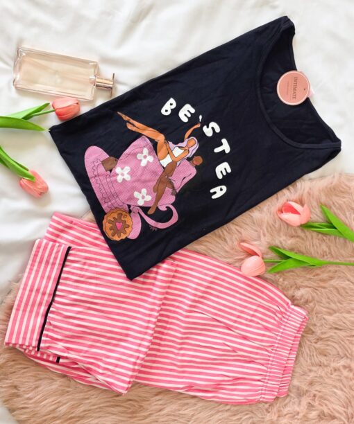 Pyjama Coton Manches Longues Rose Raye "Bestea"