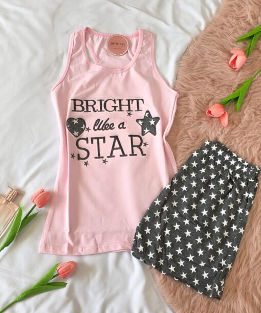 Pyjama Short Coton Rose "Bright Like a Star"
