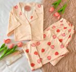 Pyjama Chemise Coton Demi Manches Saumon Imprimé Fraise