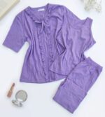Pyjama 3 Pièces Coton Lilas