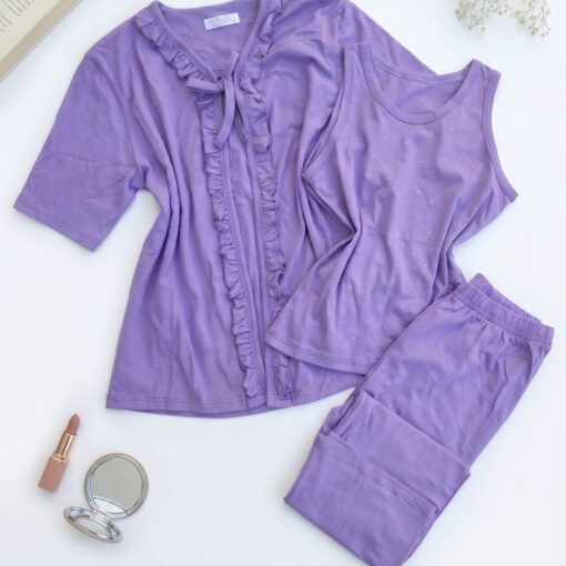 Pyjama 3 Pièces Coton Lilas