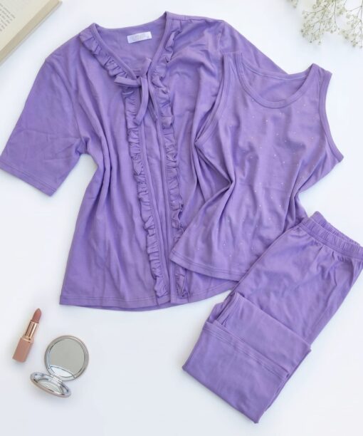 Pyjama 3 Pièces Coton Lilas