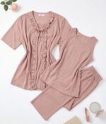 Pyjama 3 Pièces Coton Rose