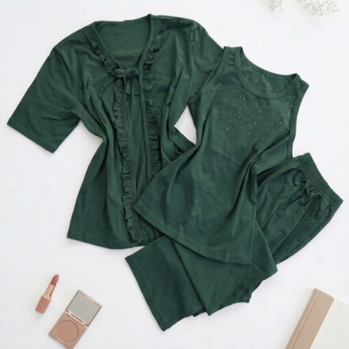 Pyjama 3 Pièces Coton Vert