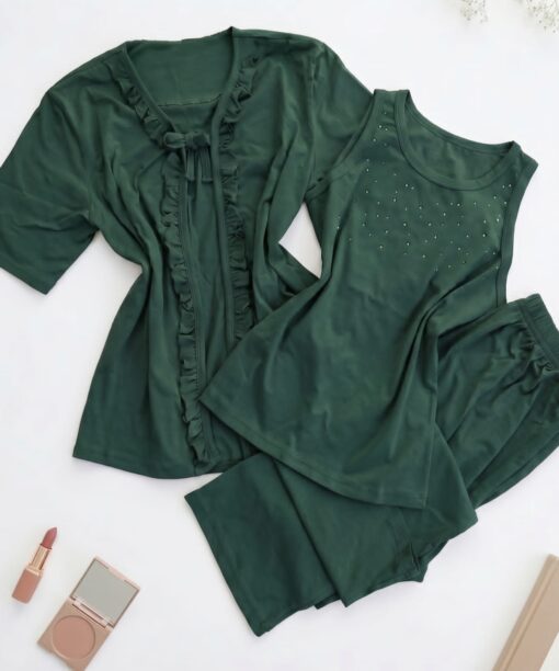 Pyjama 3 Pièces Coton Vert