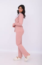 Pyjama Chemise Manches Longues Coton Rose Nude & Dentelle Blanche – Image 5