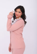 Pyjama Chemise Manches Longues Coton Rose Nude & Dentelle Blanche – Image 7