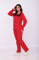 Pyjama Chemise Manches Longues Coton Rouge & Dentelle Noire – Image 6