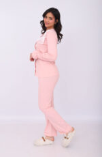 Pyjama Chemise Manches Longues Coton Rose Bébé & Dentelle Blanche – Image 6