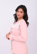 Pyjama Chemise Manches Longues Coton Rose Bébé & Dentelle Blanche – Image 5