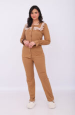 Pyjama Chemise Manches Longues Coton Camel & Dentelle Blanche – Image 8
