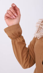 Pyjama Chemise Manches Longues Coton Camel & Dentelle Blanche – Image 2