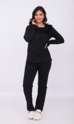 Pyjama Chemise Manches Longues Coton Noir & Dentelle Noire – Image 3