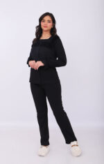 Pyjama Chemise Manches Longues Coton Noir & Dentelle Noire – Image 2