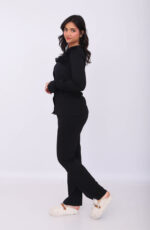 Pyjama Chemise Manches Longues Coton Noir & Dentelle Noire – Image 6