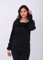 Pyjama Chemise Manches Longues Coton Noir & Dentelle Noire – Image 5