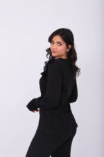 Pyjama Chemise Manches Longues Coton Noir & Dentelle Noire – Image 4