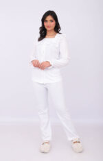 Pyjama Chemise Manches Longues Coton Blanc & Dentelle Blanche – Image 2